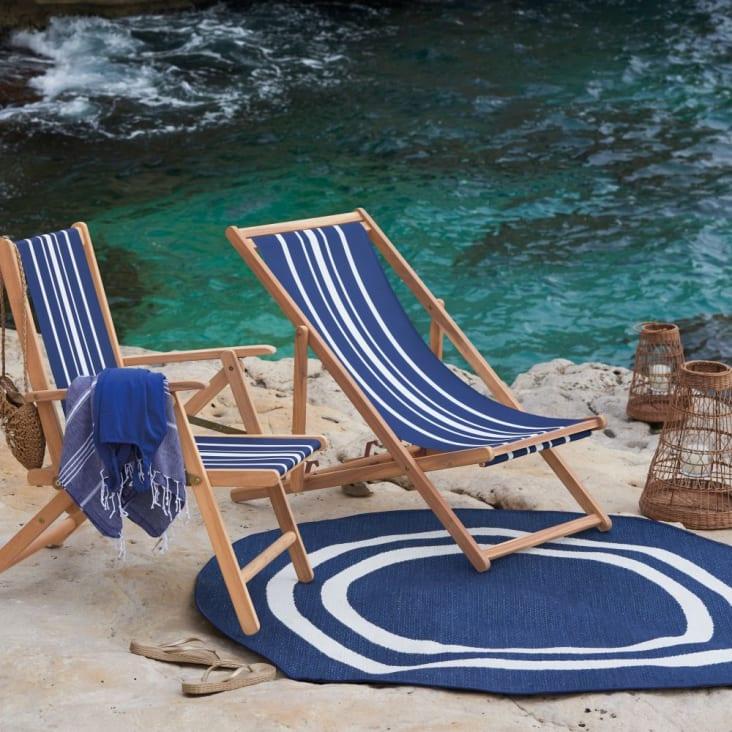 Maisons Du Monde VALLONGUE - Alfombra Redonda De Polipropileno En Azul Y Blanco 160 X 160