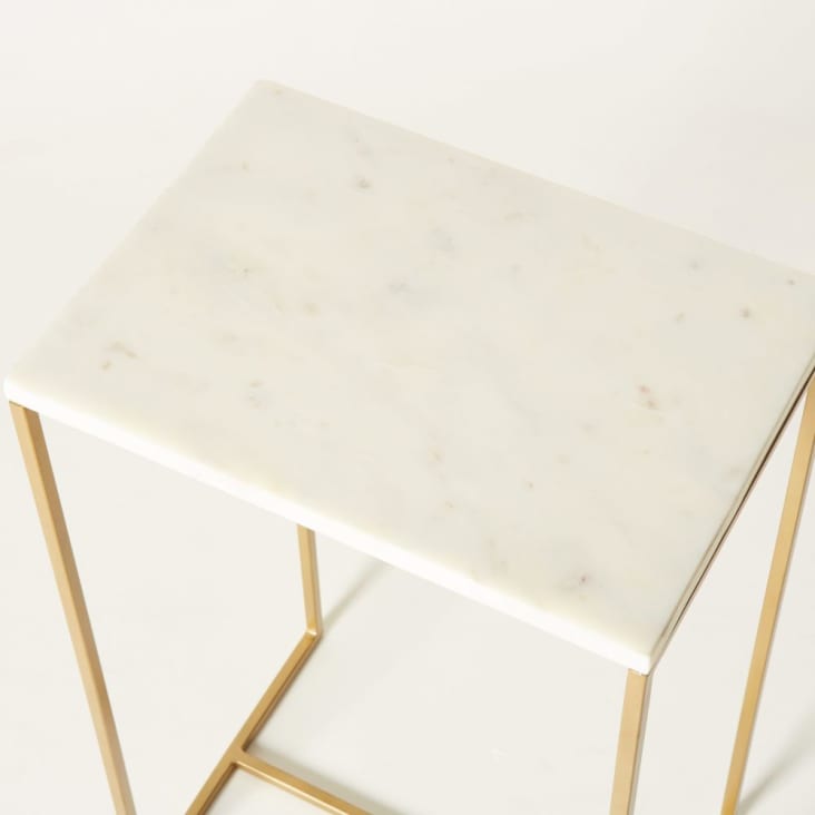 Maisons Du Monde VENICE - Mesa Auxiliar De Mármol Blanco Y Metal Dorado