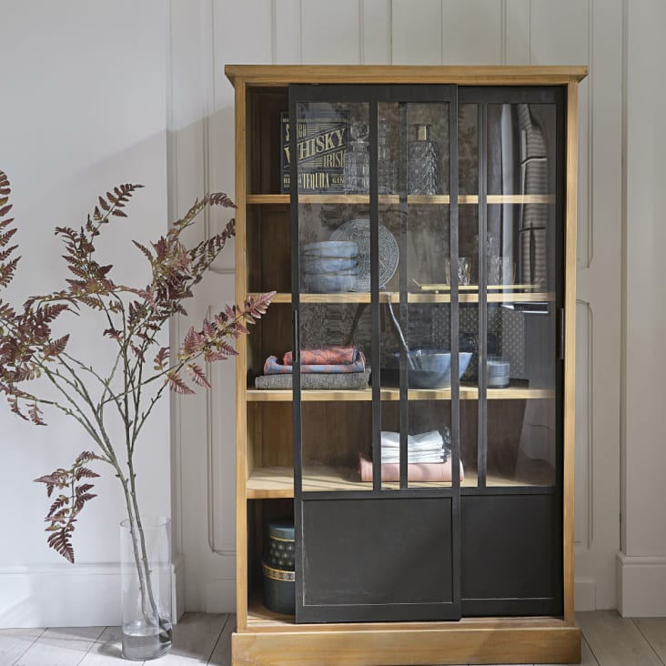 Maisons Du Monde Ventura - Vitrina Con 2 Puertas De Pino Macizo Y Vidrio Templado