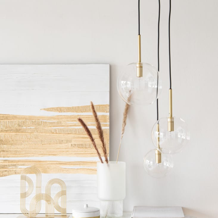 Maisons Du Monde Verrelia - Lámpara De Techo Con 3 Bolas De Cristal Transparente Y Dorado