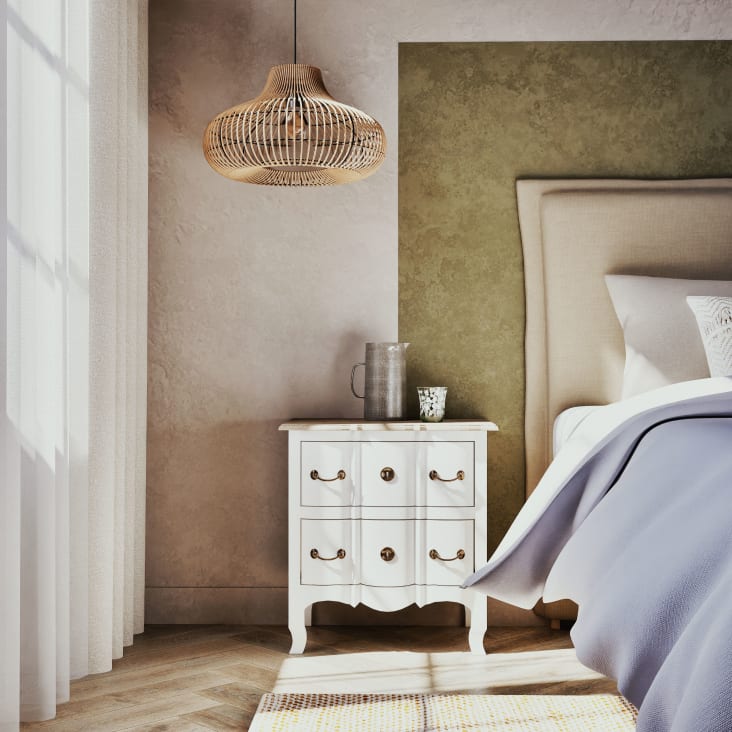 Maisons Du Monde Versailles - Mesita De Noche 2 Cajones De Acacia Y Mango Blanco