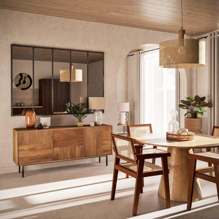 Maisons Du Monde Vigie - Lámpara De Cerámica Blanca Con Pantalla De Poliéster Reciclado Color Crudo