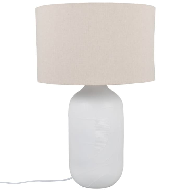 Maisons du Monde Vigie - Lámpara de cerámica blanca con pantalla de poliéster reciclado color crudo