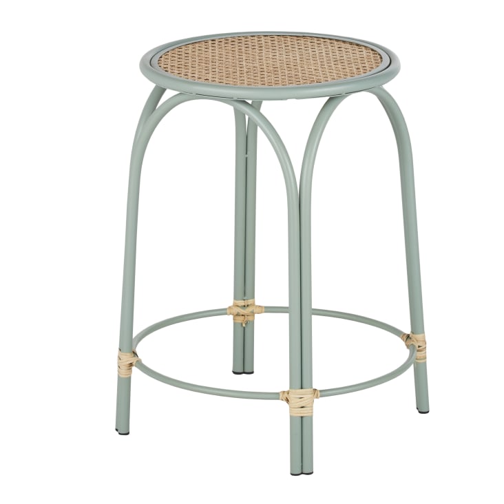 Maisons Du Monde VOLODIA - Mesa Auxiliar Vintage De Ratán Trenzado Y Hierro Azul