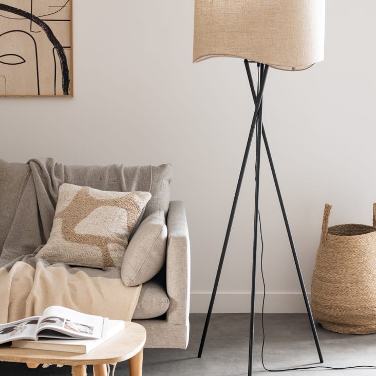 Maisons Du Monde Wavea - Lámpara Industrial De Metal Negro Con Pantalla De Algodón Gris H150