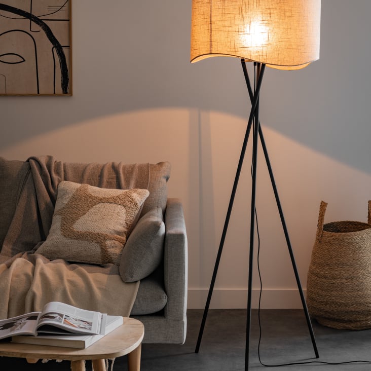 Maisons Du Monde Wavea - Lámpara Industrial De Metal Negro Con Pantalla De Algodón Gris H150