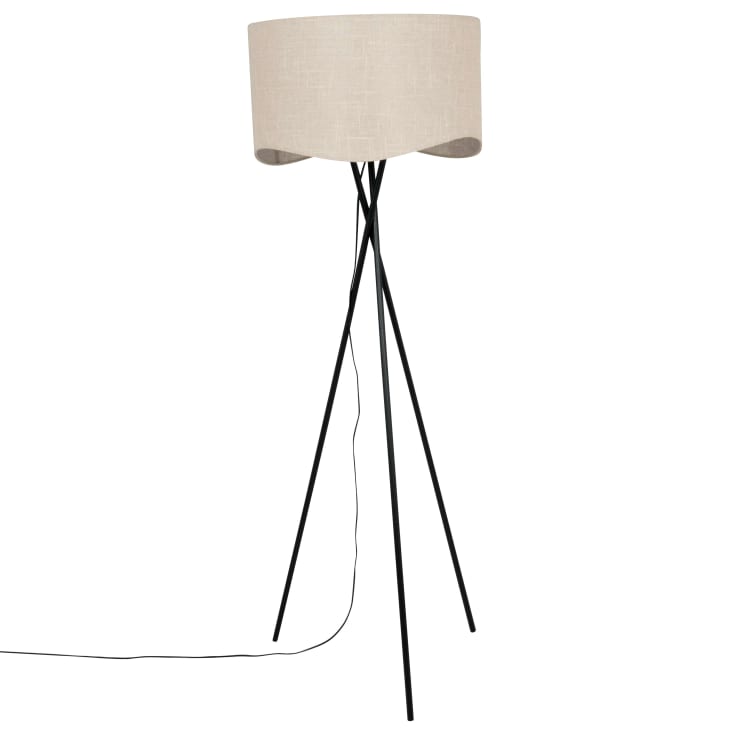 Maisons du Monde Wavea - Lámpara industrial de metal negro con pantalla de algodón gris H150