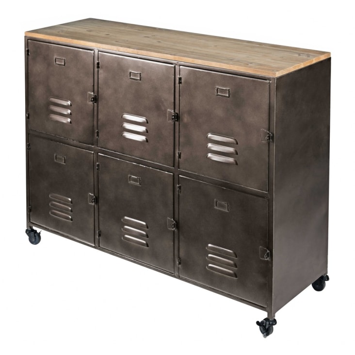 Maisons Du Monde Wayne - Aparador Negro De Ruedas Con 6 Puertas De Metal Y Abeto