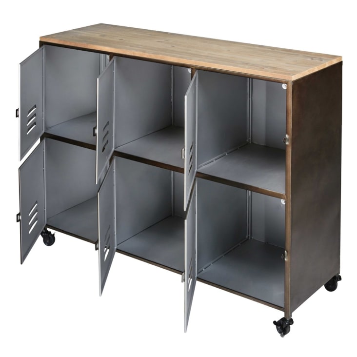 Maisons Du Monde Wayne - Aparador Negro De Ruedas Con 6 Puertas De Metal Y Abeto