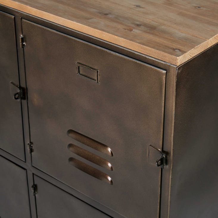 Maisons Du Monde Wayne - Aparador Negro De Ruedas Con 6 Puertas De Metal Y Abeto