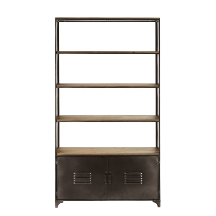 Maisons du Monde Wayne - Biblioteca con 2 puertas grises de metal y mango macizo