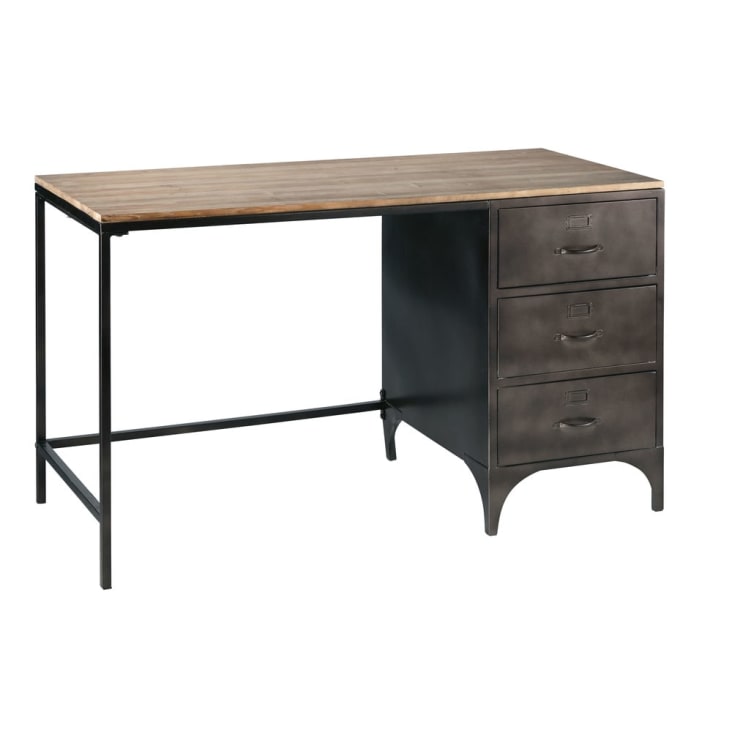 Maisons Du Monde Wayne - Escritorio Industrial Con 3 Cajones De Metal Y Abeto
