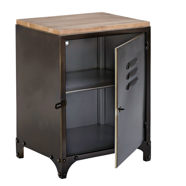 Maisons Du Monde Wayne - Mesita De Noche Industrial De Metal Y Abeto