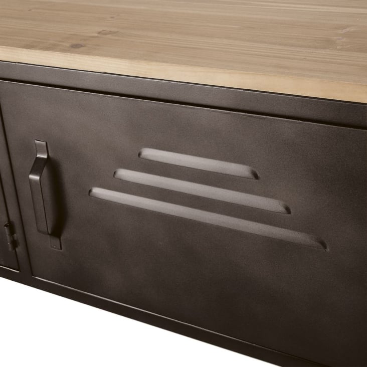 Maisons Du Monde Wayne - Mueble De TV Con 3 Puertas Y Ruedas Metal Gris Y Mango Macizo