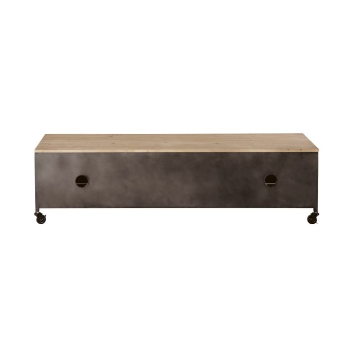 Maisons Du Monde Wayne - Mueble De TV Con 3 Puertas Y Ruedas Metal Gris Y Mango Macizo