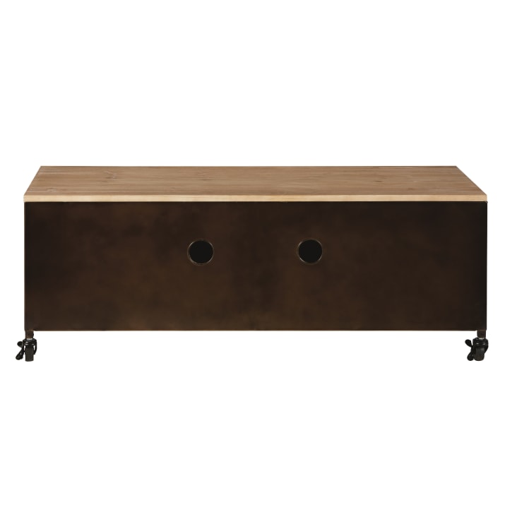 Maisons Du Monde Wayne - Mueble De TV Industrial Con Ruedas 2 Puertas De Metal Y Abeto