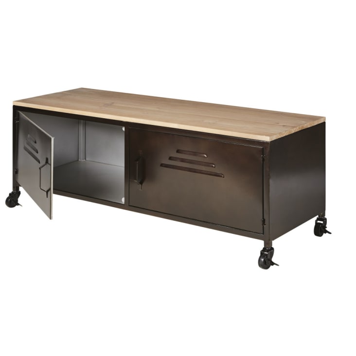 Maisons Du Monde Wayne - Mueble De TV Industrial Con Ruedas 2 Puertas De Metal Y Abeto