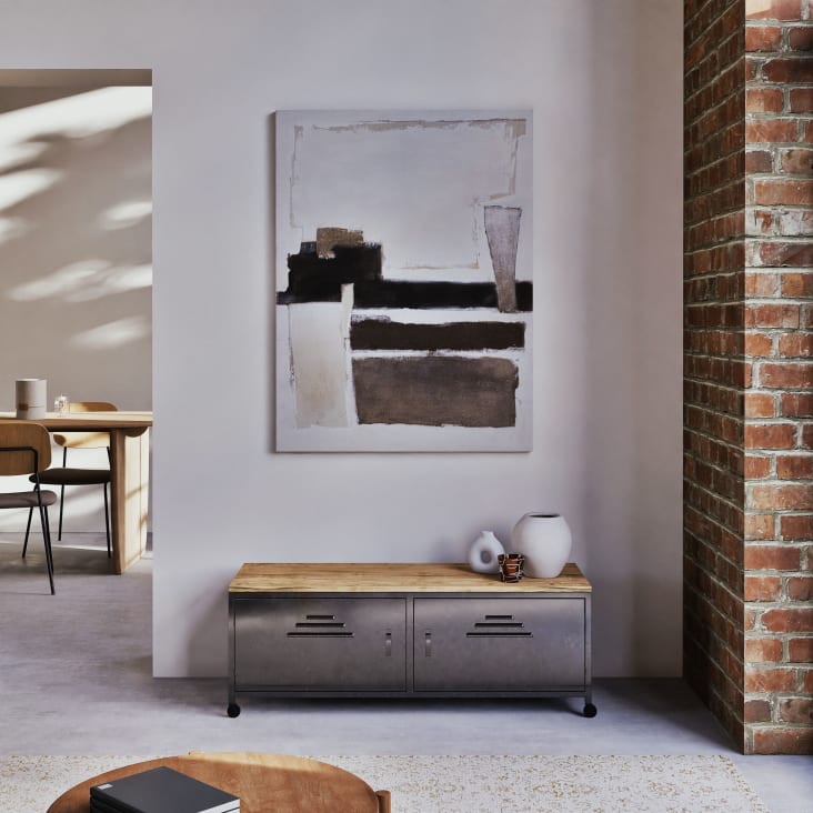 Maisons Du Monde Wayne - Mueble De TV Industrial Con Ruedas 2 Puertas De Metal Y Abeto