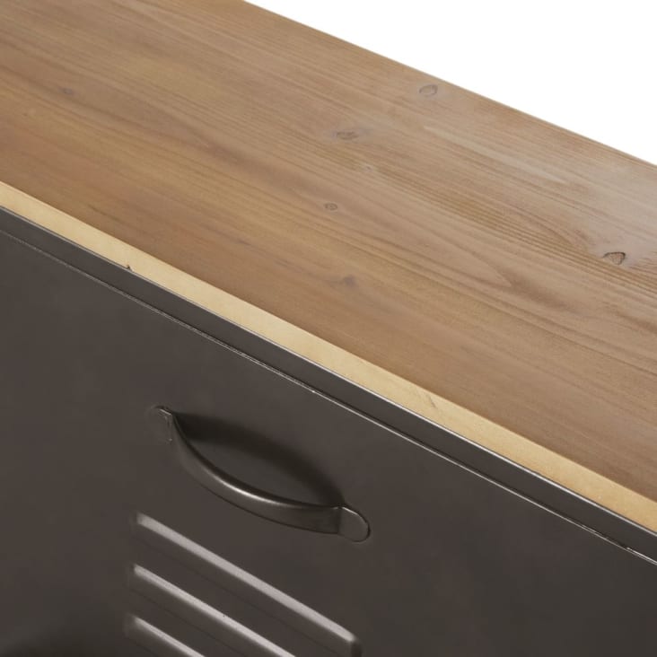 Maisons Du Monde Wayne - Zapatero Con 4 Puertas De Metal Gris Y Madera De Abeto Macizo