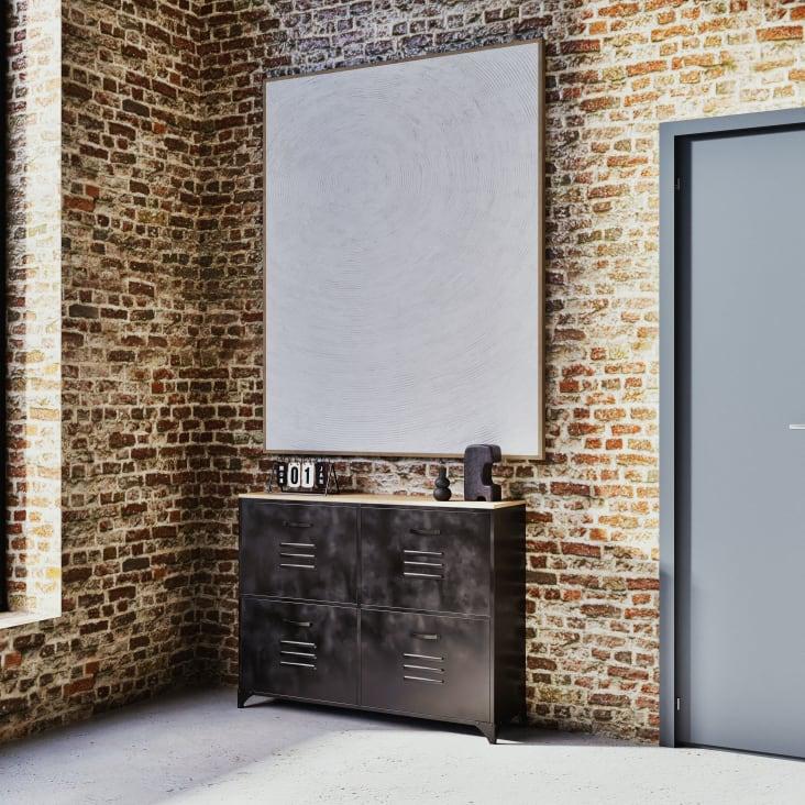 Maisons Du Monde Wayne - Zapatero Con 4 Puertas De Metal Gris Y Madera De Abeto Macizo