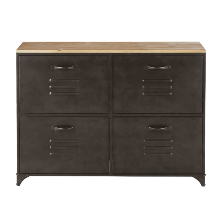 Maisons du Monde Wayne - Zapatero con 4 puertas de metal gris y madera de abeto macizo