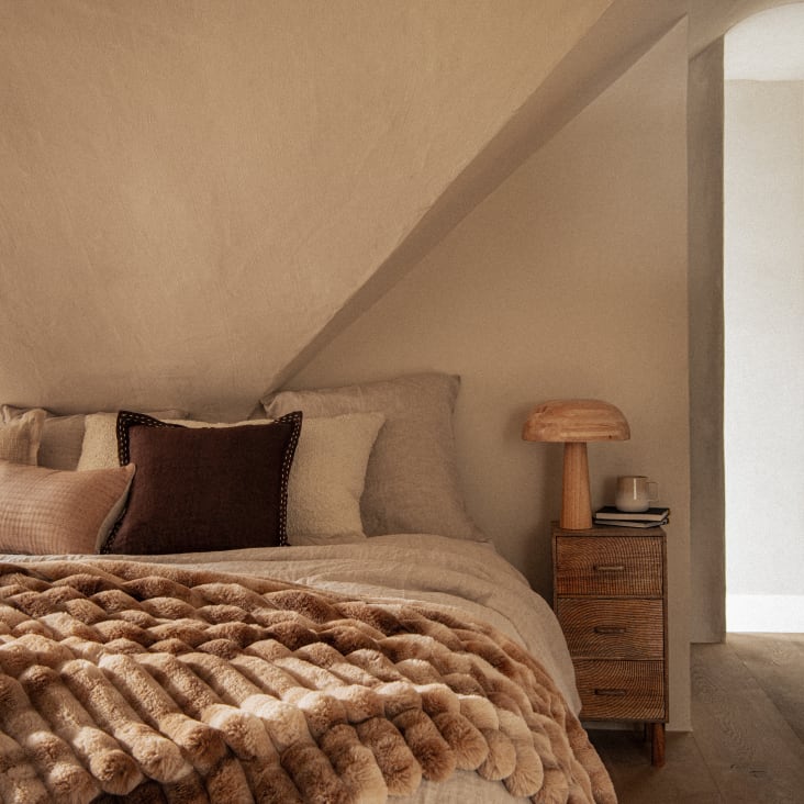 Maisons Du Monde Wolf - Colcha Imitación Piel Beige De 150x200 Cm