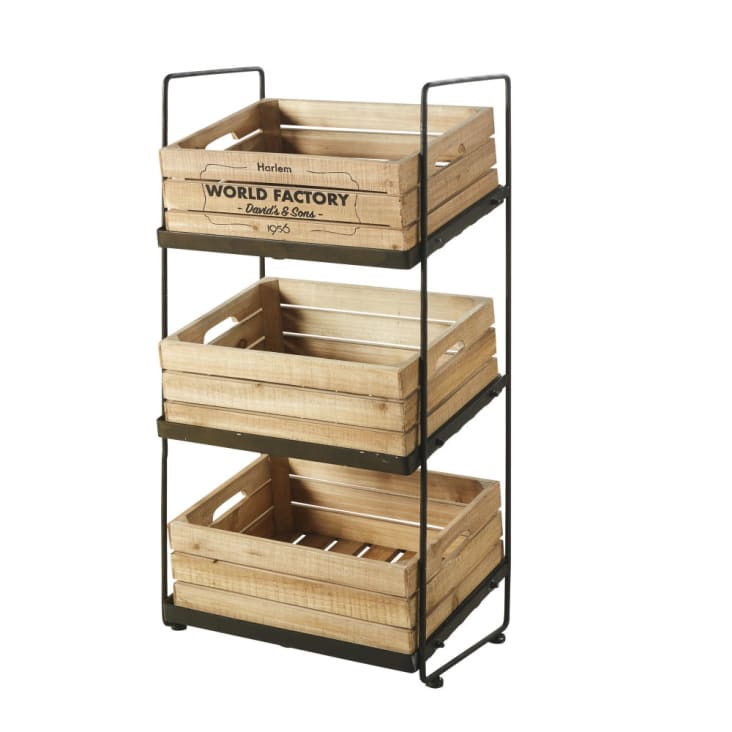 Maisons Du Monde WORLD FACTORY - Frutero De Metal Negro Con Efecto Envejecido Y 3 Cajas De Pino Y Abeto