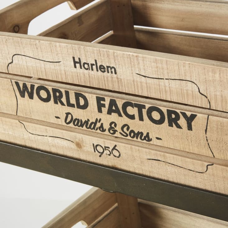 Maisons Du Monde WORLD FACTORY - Frutero De Metal Negro Con Efecto Envejecido Y 3 Cajas De Pino Y Abeto