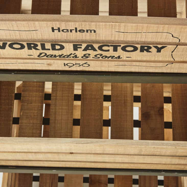 Maisons Du Monde WORLD FACTORY - Frutero De Metal Negro Con Efecto Envejecido Y 3 Cajas De Pino Y Abeto