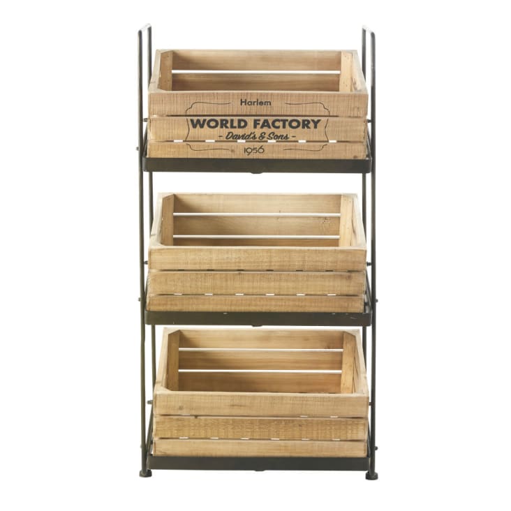 Maisons du Monde WORLD FACTORY - Frutero de metal negro con efecto envejecido y 3 cajas de pino y abeto