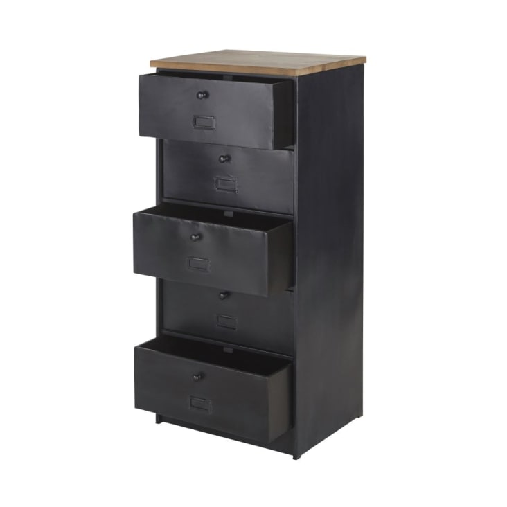 Maisons Du Monde WYATT - Mueble Pequeño Con 5 Cajones De Madera De Abeto Y Metal Negro