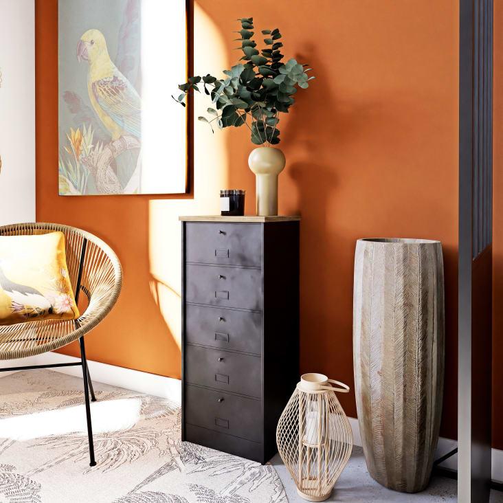 Maisons Du Monde WYATT - Mueble Pequeño Con 5 Cajones De Madera De Abeto Y Metal Negro