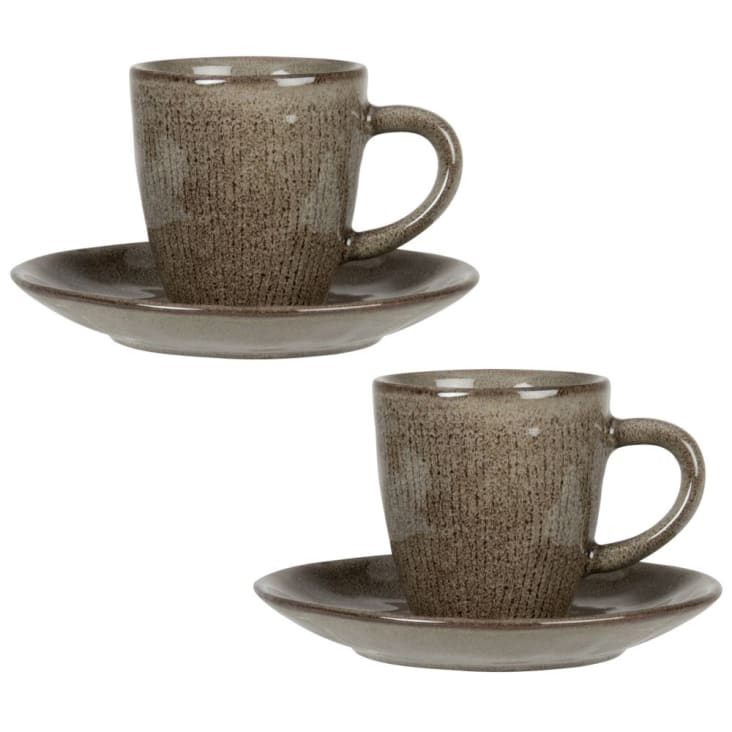Maisons du Monde YELLOWSTONE - Lote de 2 - Taza y platillo de cerámica verde