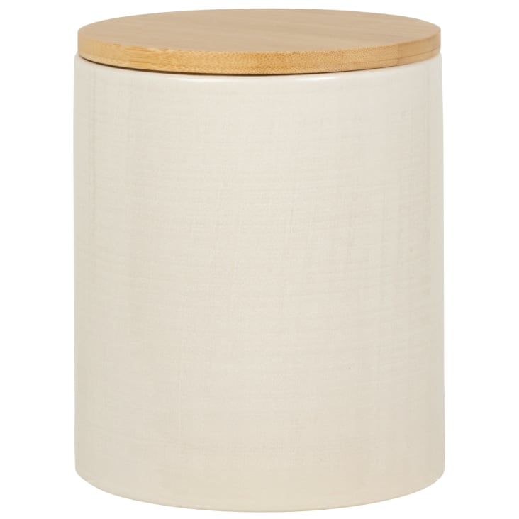 Maisons du Monde YELLOWSTONE - Tarro de cerámica beige con tapa de bambú Alt. 14