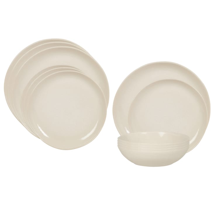 Maisons du Monde Yellowstone - Vajilla de cerámica beige de 12 piezas