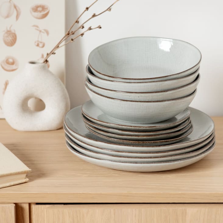 Maisons Du Monde Yellowstone - Vajilla De Cerámica Gris De 12 Piezas