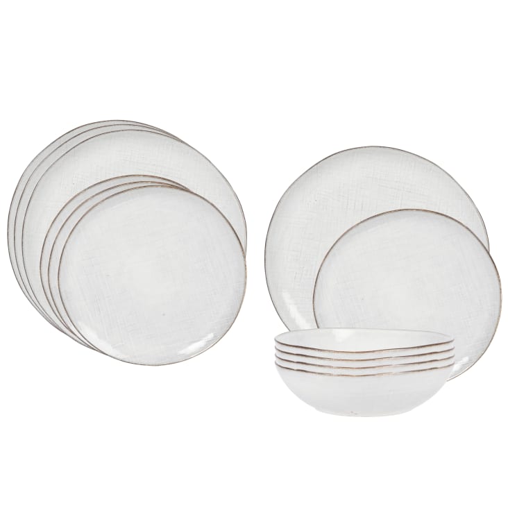 Maisons du Monde Yellowstone - Vajilla de cerámica gris de 12 piezas