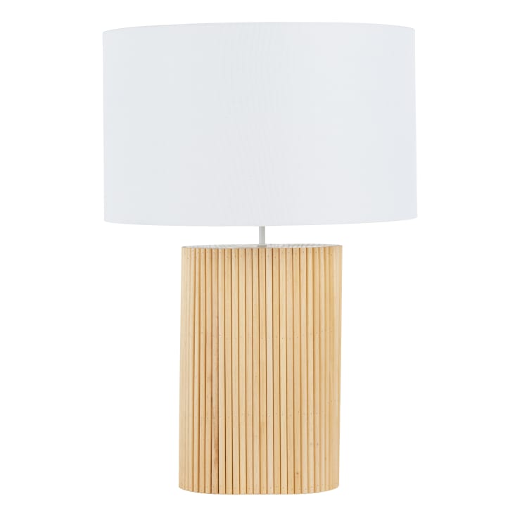 Maisons du Monde Ysandre - Lámpara de madera y pantalla blanca