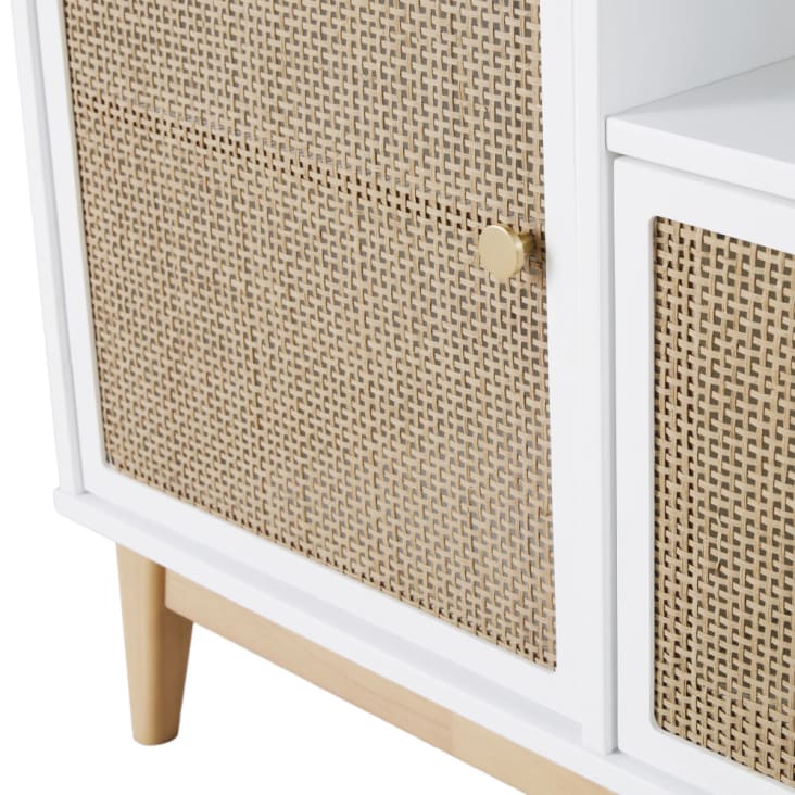 Maisons Du Monde Ysee - Cómoda Compatible Con Cambiador Con 1 Puerta Y 2 Cajones En Blanco Y Rejilla De Ratán