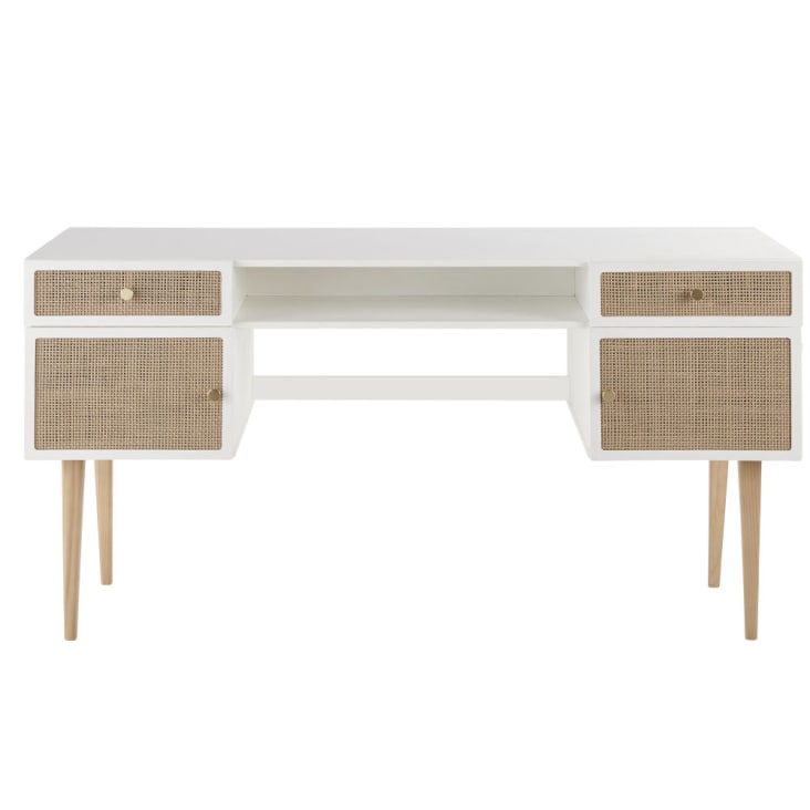 Maisons du Monde Ysee - Escritorio infantil bicolor de 2 puertas y 2 cajones de trenzado de ratán