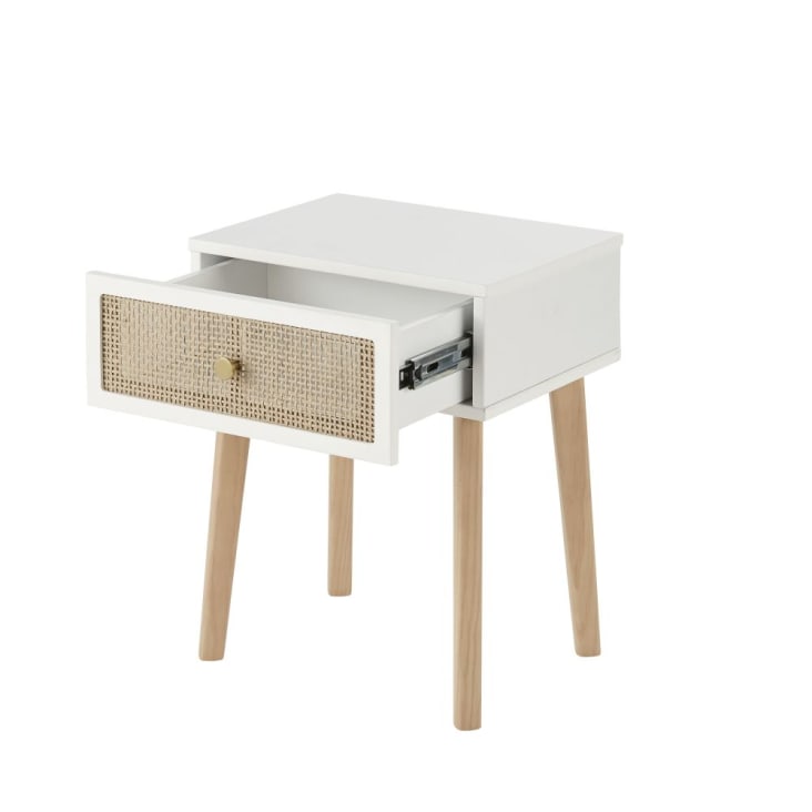Maisons Du Monde Ysee - Mesita De Noche Con 1 Cajón De Pino Y Ratán Trenzado