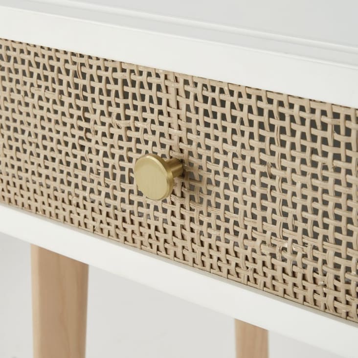 Maisons Du Monde Ysee - Mesita De Noche Con 1 Cajón De Pino Y Ratán Trenzado