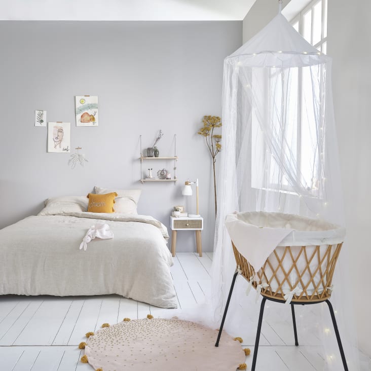 Maisons Du Monde Ysee - Mesita De Noche Con 1 Cajón De Pino Y Ratán Trenzado