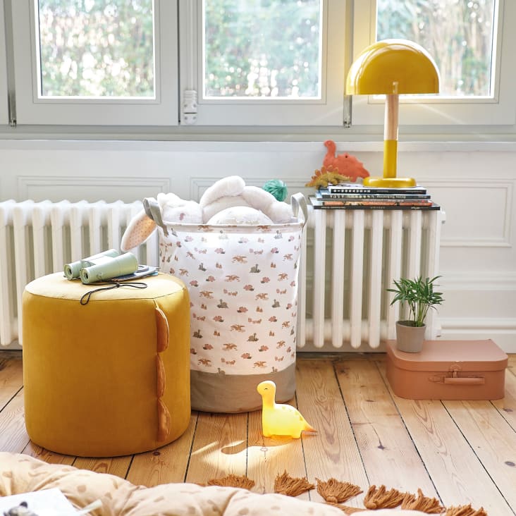 Maisons Du Monde Yuma - Cesta Infantil Plegable Beige Con Motivo Terracota Verde Caqui Y Amarillo Mostaza