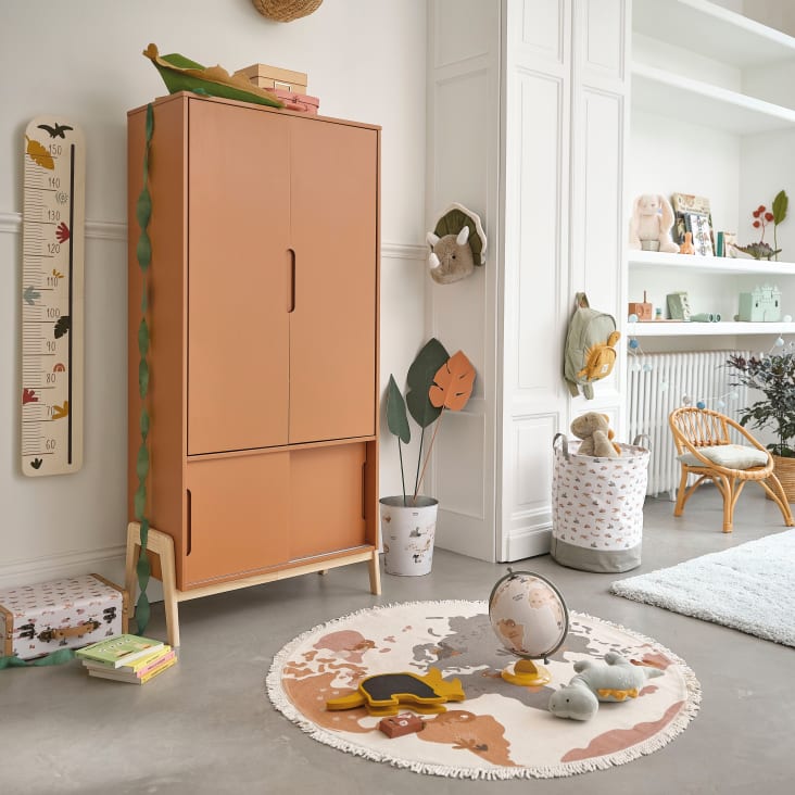 Maisons Du Monde Yuma - Cesta Infantil Plegable Beige Con Motivo Terracota Verde Caqui Y Amarillo Mostaza