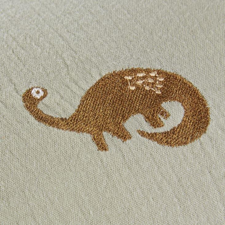 Maisons Du Monde Yuma - Cojín De Gasa De Algodón Ecológico Verde Con Dinosaurio Bordado Marrón 25x40