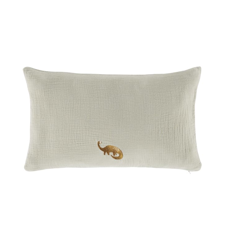 Maisons du Monde Yuma - Cojín de gasa de algodón ecológico verde con dinosaurio bordado marrón 25x40