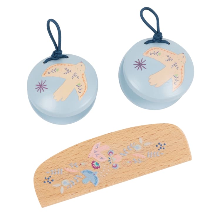 Maisons du Monde Zoe - Castañuelas y armónica de juguete de madera multicolor