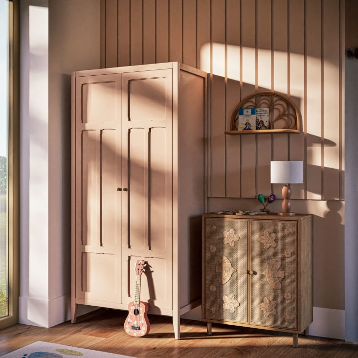 Maisons Du Monde Zoe - Lámpara De Mesa De Madera De Caucho Terracota Y Pantalla Blanca