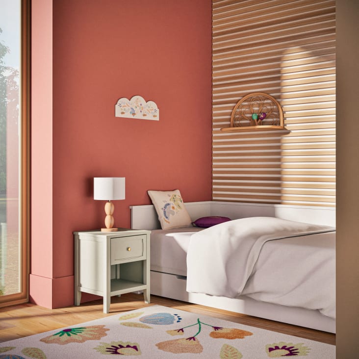 Maisons Du Monde Zoe - Lámpara De Mesa De Madera De Caucho Terracota Y Pantalla Blanca